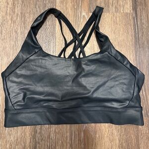 ZYIA Black Faux-Leather Crisscross Sports Bra